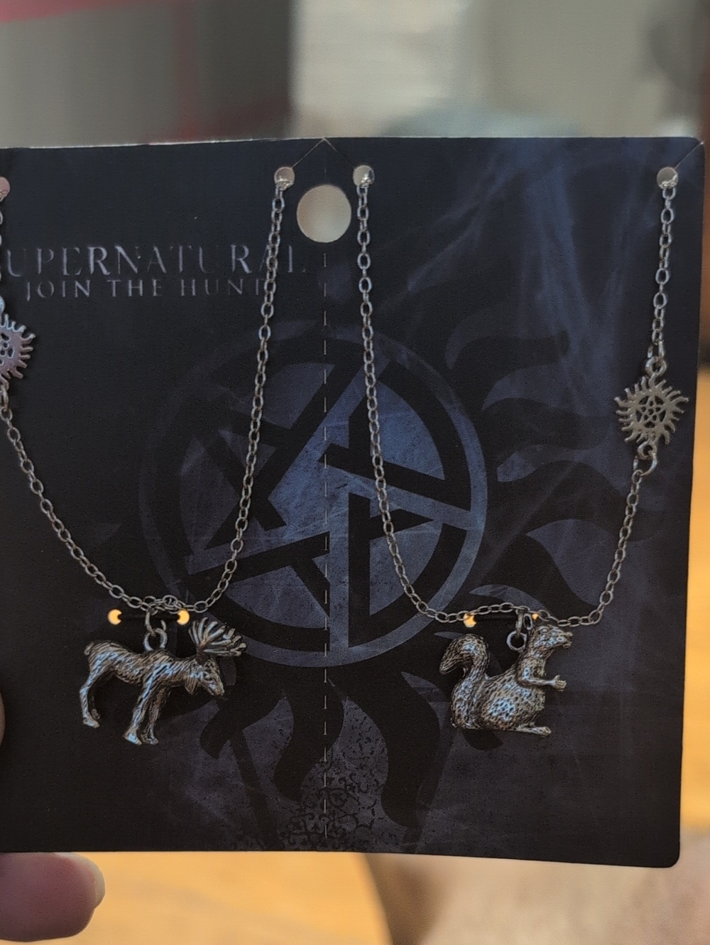 Supernatural Symbol Double Animal Charm Necklace Set - Silver Tone
